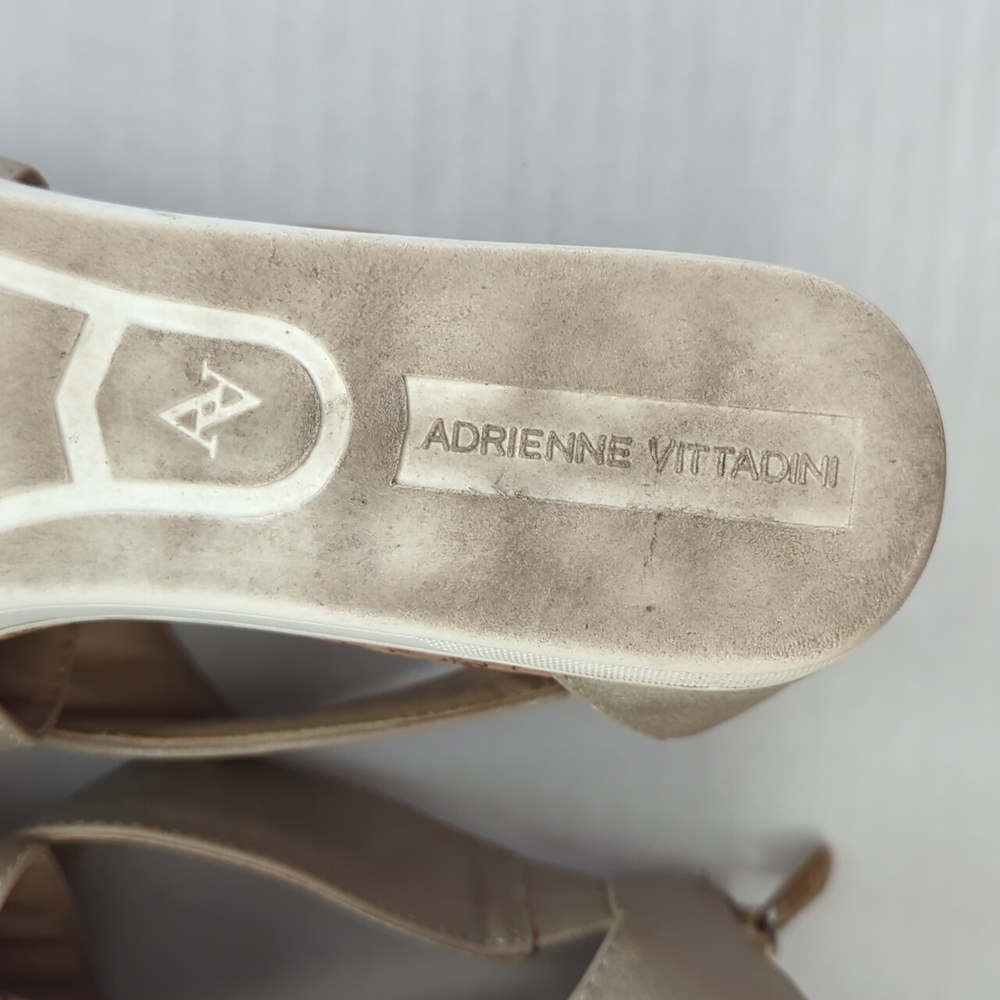 Adrienne Vittadini Sport Claud Metallic Cork Zip Heel Sandal 7.5M Metallic Taupe - Picture 15 of 16